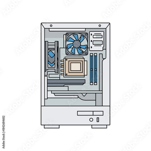 Internal components of a modern computer tower case illustration.