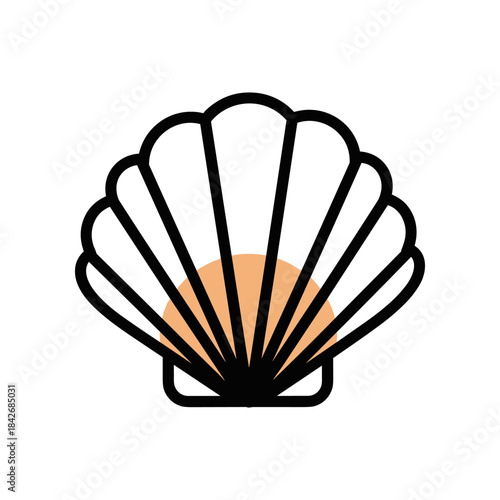 Minimalist Seashell with Pearl Icon on White Background.
