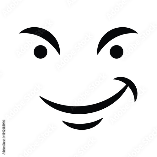 Cartoon face with angry eyebrows and smiling mouth
