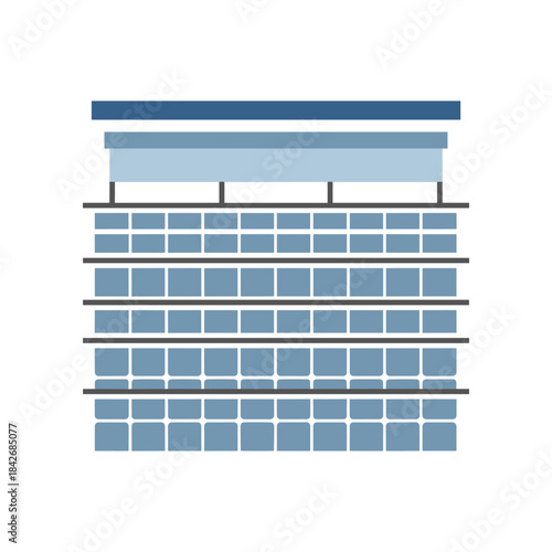 Modern Building with Grid Facade and Flat Roof.