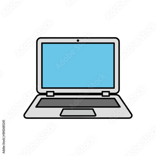 Modern Laptop Computer with Blank Blue Screen Display.