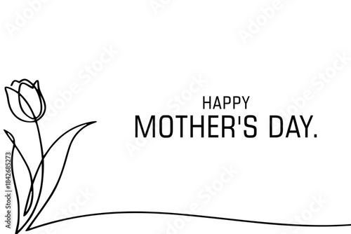 Minimalist Floral Line Art with Simple Happy Mother’s Day Text