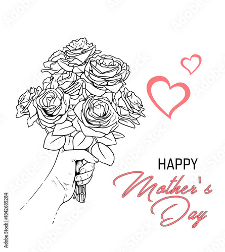 Hand Holding Floral Bouquet with Heart Cutout and Happy Mother’s Day Text