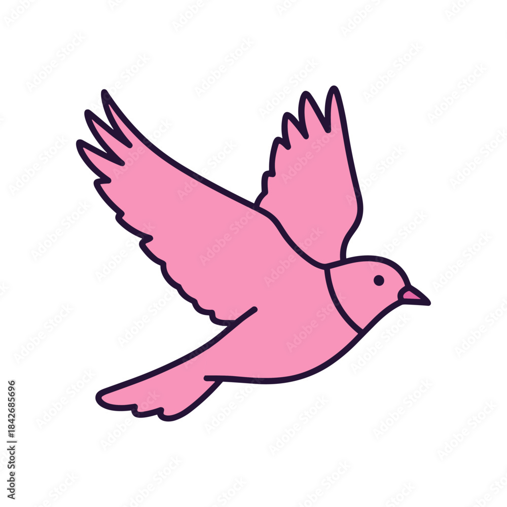 Fototapeta premium Pink Bird Flying Gracefully Isolated on White Background.