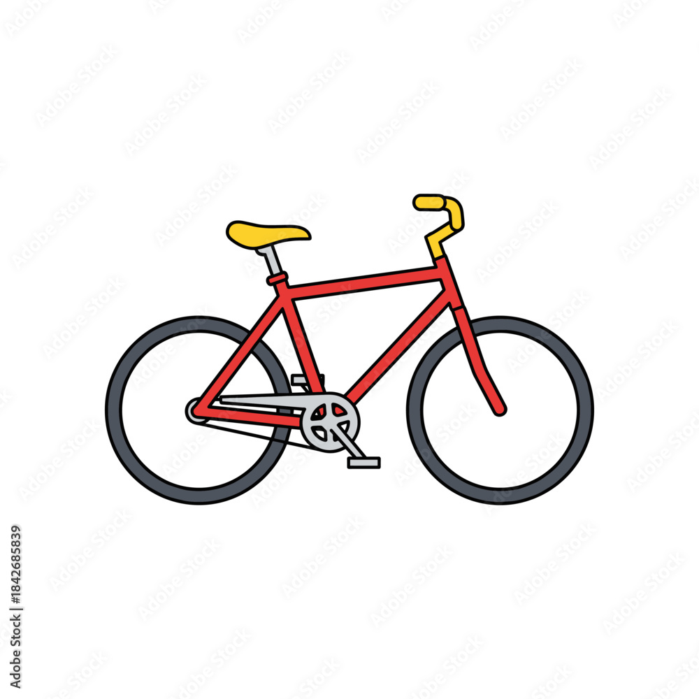 Obraz premium Red Bicycle with Yellow Seat and Handlebars Isolated on White Background.