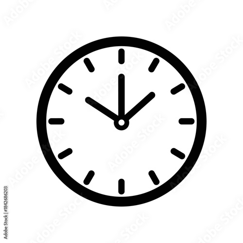 Simple Black and White Clock Face with Hour and Minute Hands.