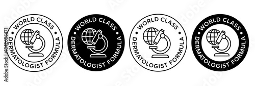 Dermatologically tested set icon. Dermatology, dermatologist, clinically proven, allergy free, laboratory tested, line, label, logo, badge, symbol, vector. Paraben Free label product packaging design.