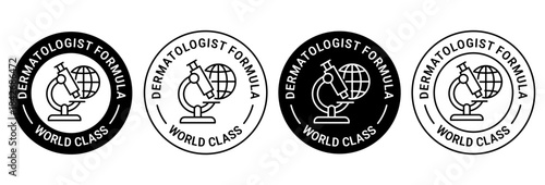 Dermatologically tested set icon. Dermatology, dermatologist, clinically proven, allergy free, laboratory tested, line, label, logo, badge, symbol, vector. Paraben Free label product packaging design.