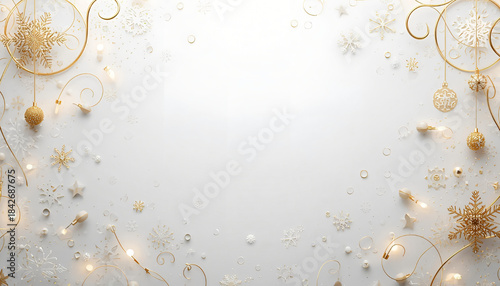 Elegant Year-End Banner in Beige and Gold with Hanging Decorations — Logo and Call to Action Space