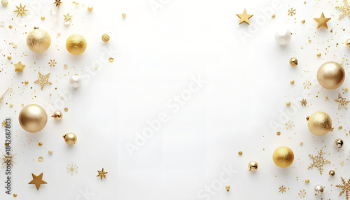 Elegant Year-End Banner in Beige and Gold with Hanging Decorations — Logo and Call to Action Space