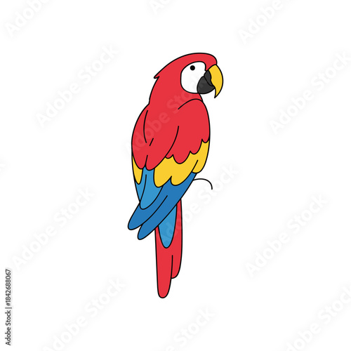 Vibrant Red Macaw Parrot Perched Gracefully Isolated on White Background.