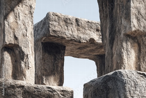 A captivating close-up view of towering rock formations against a clear sky, showcasing texture and natural majesty through weathered stone.