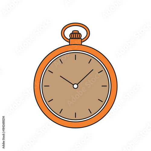 Vintage pocket watch with orange case and brown face showing time.