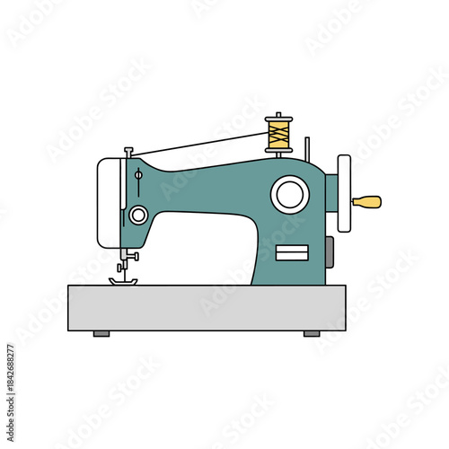 Vintage Sewing Machine Illustration with Thread Spool.