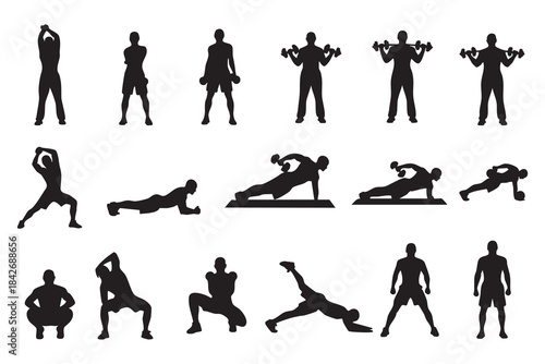Fitness Silhouette Bundle Male & Female Workout Gym Yoga Exercise Vector Set