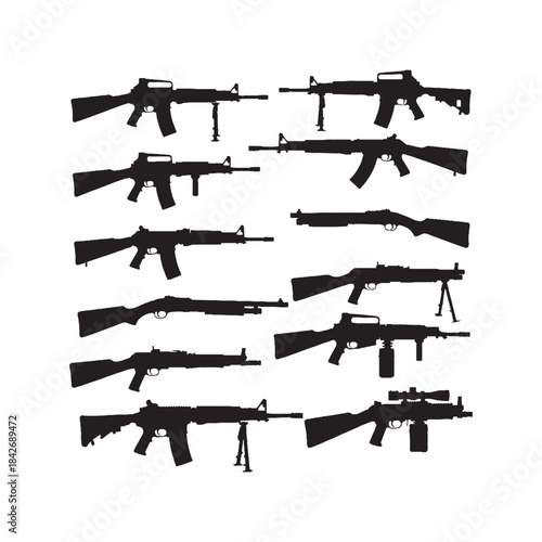 Rifles Shotguns Machine Guns Silhouettes Collection,Rifles Shotguns Machine Guns Silhouettes,Vector Firearm Silhouettes,Weapon Silhouettes Set,gun vector