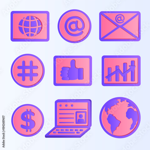 Vibrant social media icons set featuring global connectivity and communication symbols.