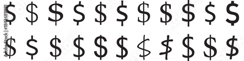 Many Dollar icons vector. Dollars text vector. Dollar icon Symbol mark in filled style. Vector illustration. 