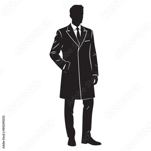 Formal man in overcoat silhouette tie business vector elegance style