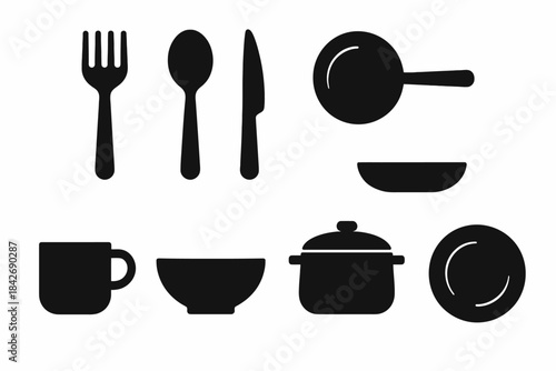 Silhouettes of kitchen utensils and tableware