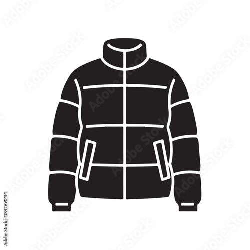 Quilted puffy puffer jacket flat vector apparel design mockup template