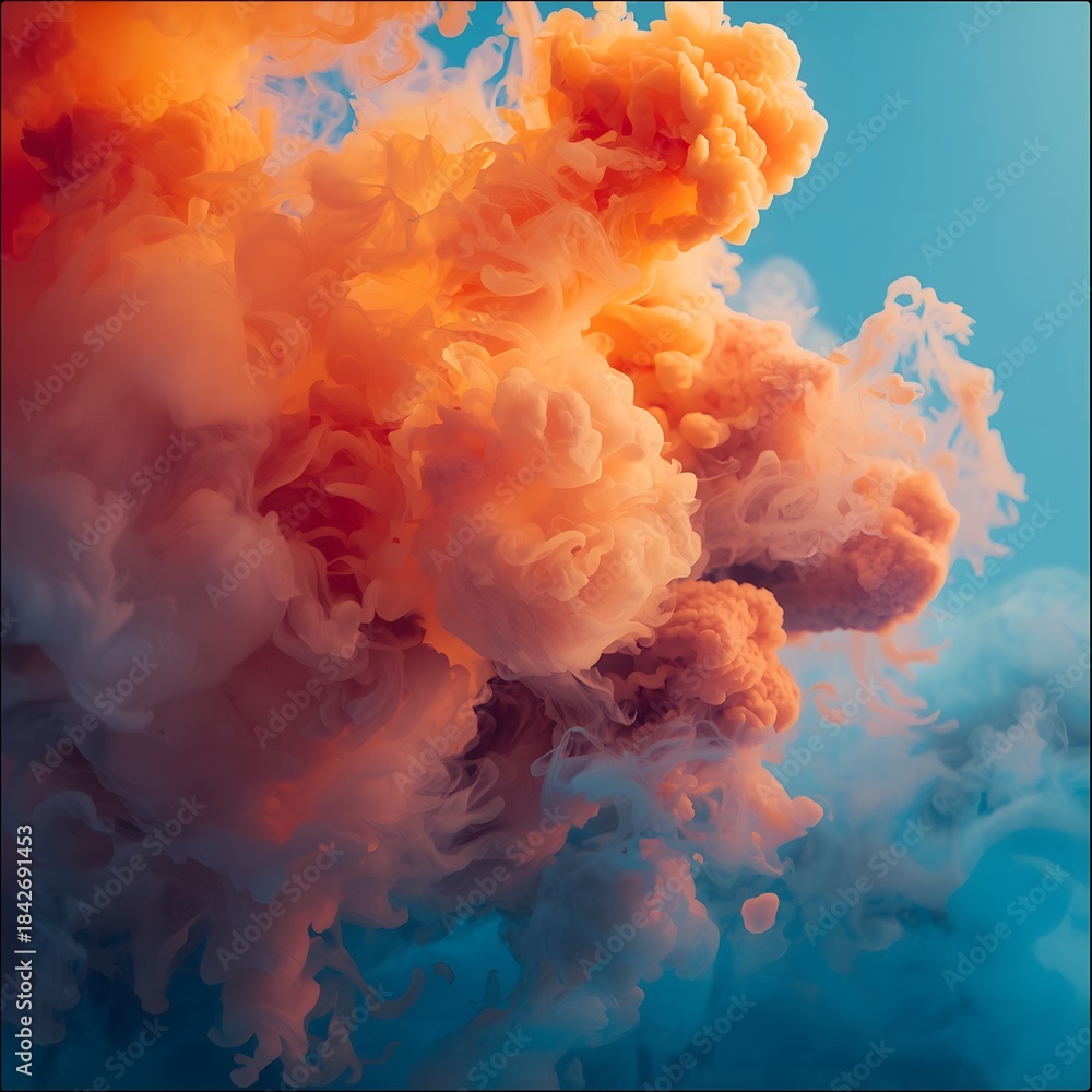 Fototapeta premium ink Cloud Collision: Vibrant Orange and Blue Abstract