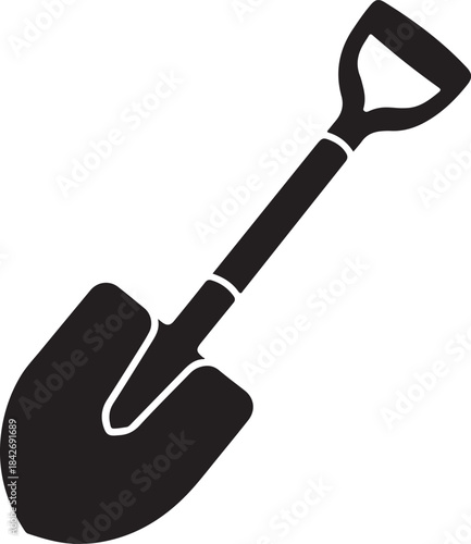 Dark silhouette shovel vector tool for gardening construction and excavation work isolated on transparent background