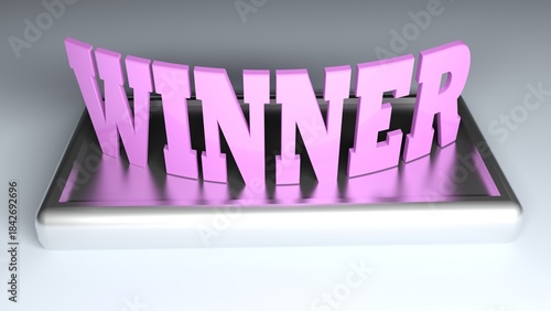 WINNER pink write on metallic base - 3D rendering illustration