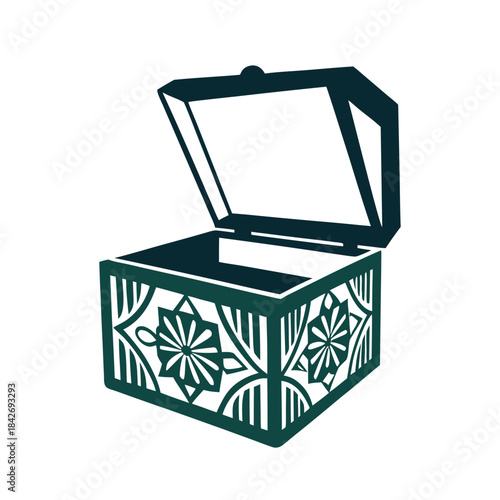 Ornate Open Decorative Box with Intricate Floral Pattern Vector