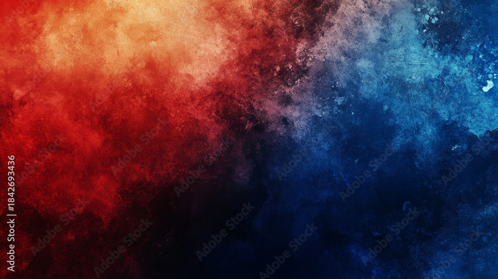 Fototapeta premium Abstract Red and Blue Gradient Grunge Texture Background. Dynamic, Vibrant, and Distressed Wall Surface with Blending Colors. Modern Art Concept.