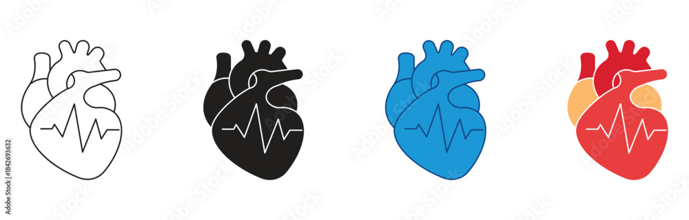 Fototapeta premium Heart Attack Icon Set Multiple Style Collection. Vector illustration.
