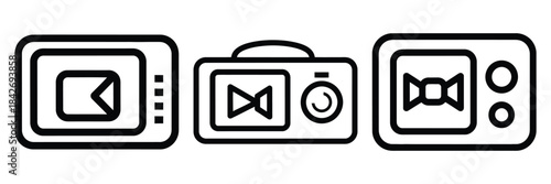 video conference outline stroke vector icon set. black color and white background