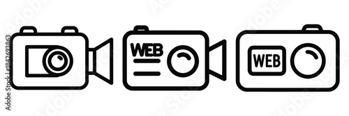 web camera outline stroke vector icon set. black color and white background
