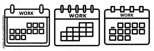 work calendar outline stroke vector icon set. black color and white background