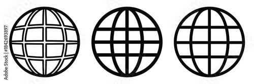 worldwide business outline stroke vector icon set. black color and white background