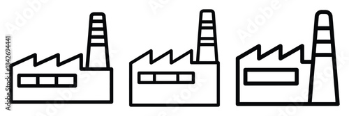 factory production outline stroke vector icon set. black color and white background