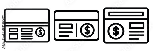 online banking outline stroke vector icon set. black color and white background