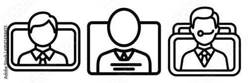 online support outline stroke vector icon set. black color and white background