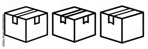 packing box outline stroke vector icon set. black color and white background