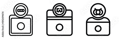 password protection outline stroke vector icon set. black color and white background