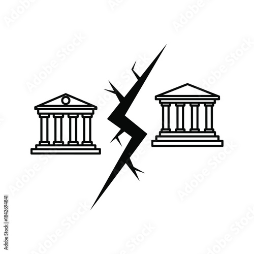 Cracked bank building representing financial crisis