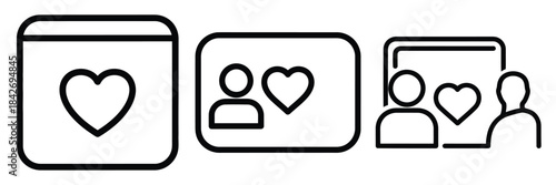 social media outline stroke vector icon set. black color and white background