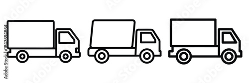 shipping truck outline stroke vector icon set. black color and white background