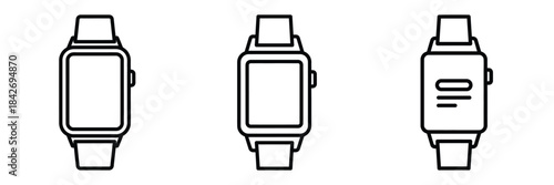 smartwatch notification outline stroke vector icon set. black color and white background