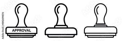 stamp approval outline stroke vector icon set. black color and white background