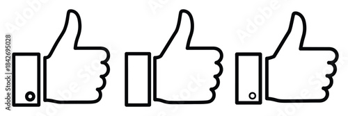 thumbs up outline stroke vector icon set. black color and white background