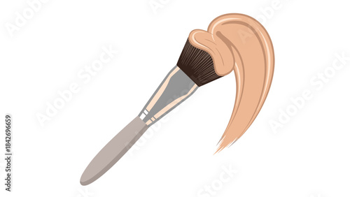 A makeup brush with a swirl of peach colored cream