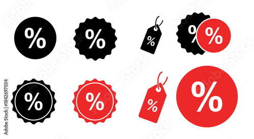 Percentage Symbol Collection: A collection of various percentage symbols, meticulously crafted in a diverse range of styles and colors. Each symbol conveys information on discount.