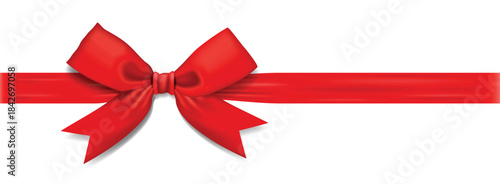 Red Ribbon Bow on White Background for Gift or Celebration