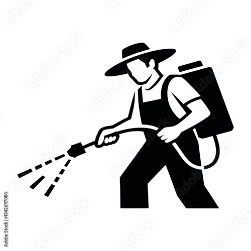 Farmer spraying pesticide with backpack sprayer Vector